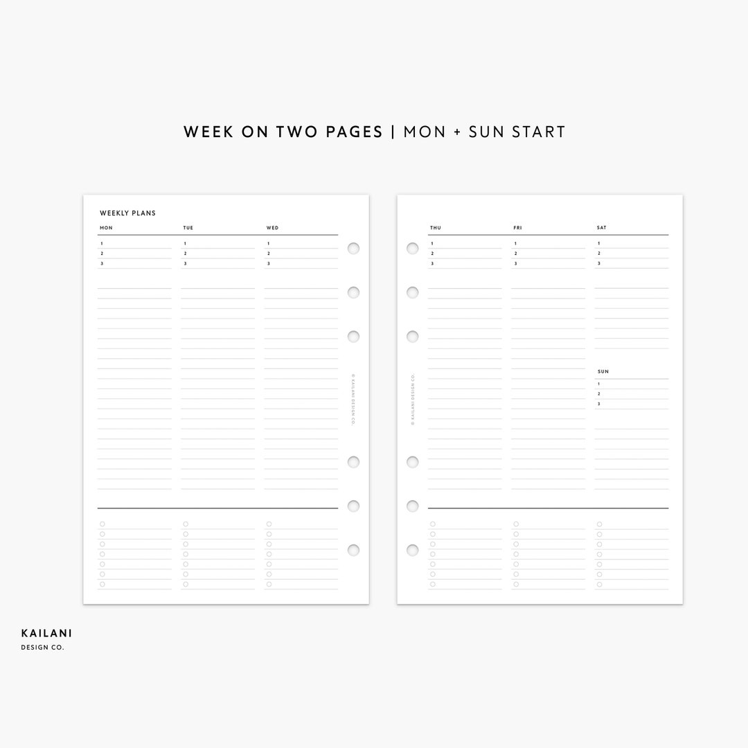 Personal Wide Undated Weekly Planner Inserts, WO2P (PDF Pattern) - Etsy