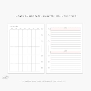 A6 Month on One Page, A6 Insert Printable, Month on One Page, Printable Minimalist, A6 Monthly, A6 UNDATED, A6 Pink