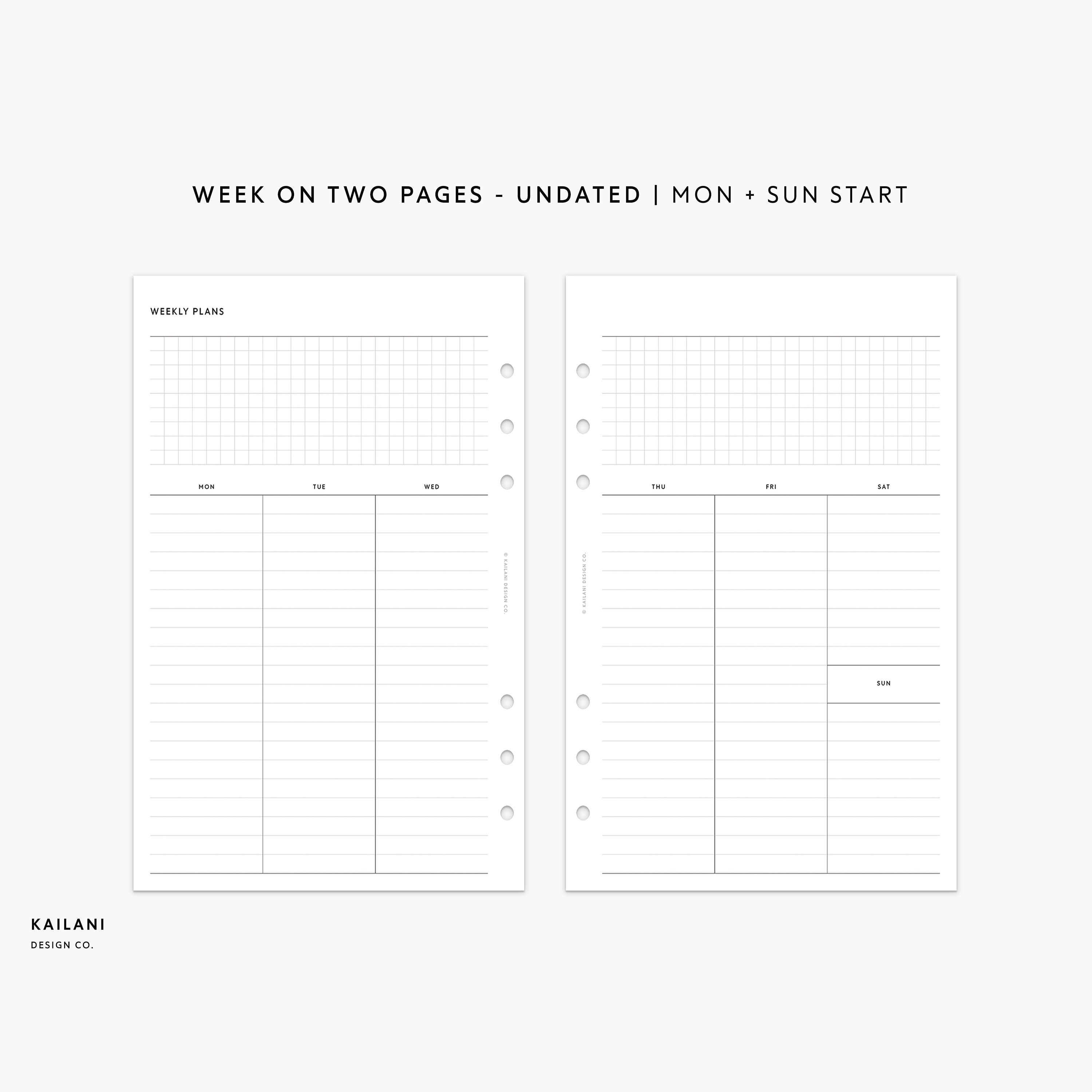 Half Letter Undated Weekly Planner Inserts, WO2P (PDF Pattern) - Etsy