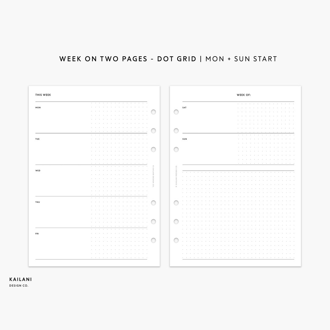 B6 Rings Undated Weekly Planner Inserts, Week on Two Pages, WO2P ...