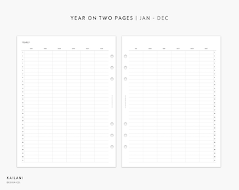 Aperçu de l'année au format A5, agenda annuel non daté (calendrier imprimable)