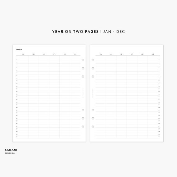 A5 Wide Year at A Glance, Year on 2 Pages, Undated Yearly Agenda, Printable  Calendar, Printable Insert, Yearly Calendar - Etsy
