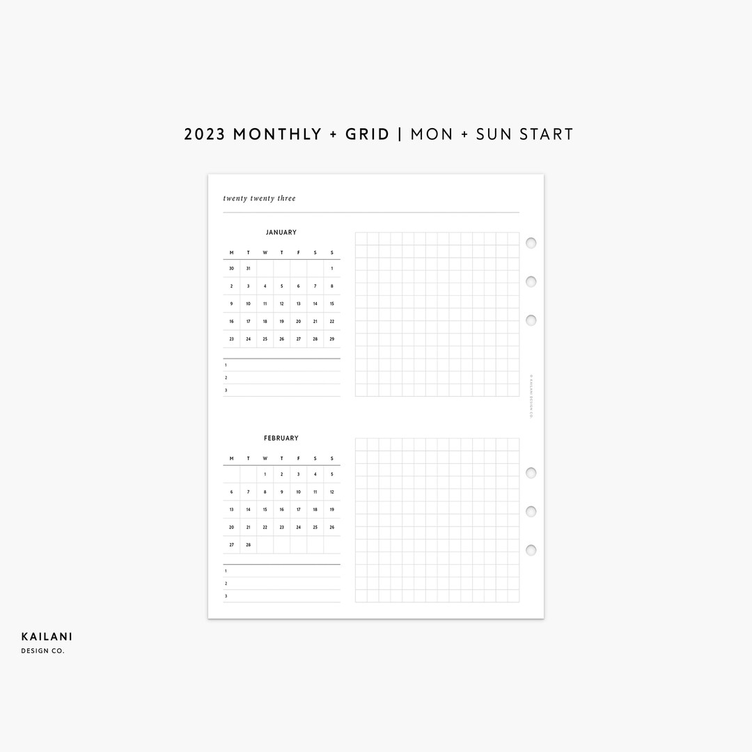 A5 wide 2023 at a glance monthly planner printable inserts etsy