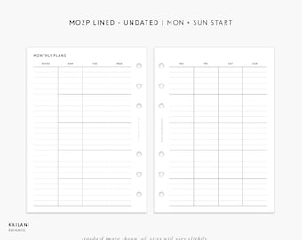 A5 Undated Monthly Planner Insert, Lined (PDF Pattern)