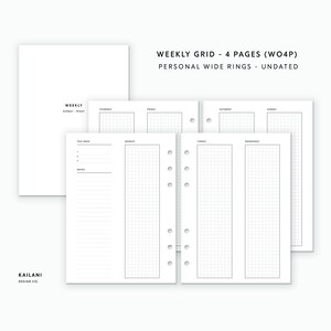 Personal Wide Weekly Planner Inserts, Erin Condren Inserts, Weekly Agenda, Weekly Planner Printable, Personal Wide Inserts, Undated Weekly
