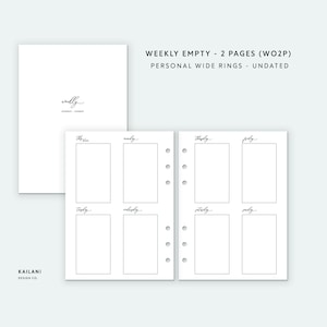 Personal Wide Weekly Planner Inserts, Erin Condren Inserts, Weekly Agenda, Weekly Planner Printable, Week on two Pages, Undated Weekly