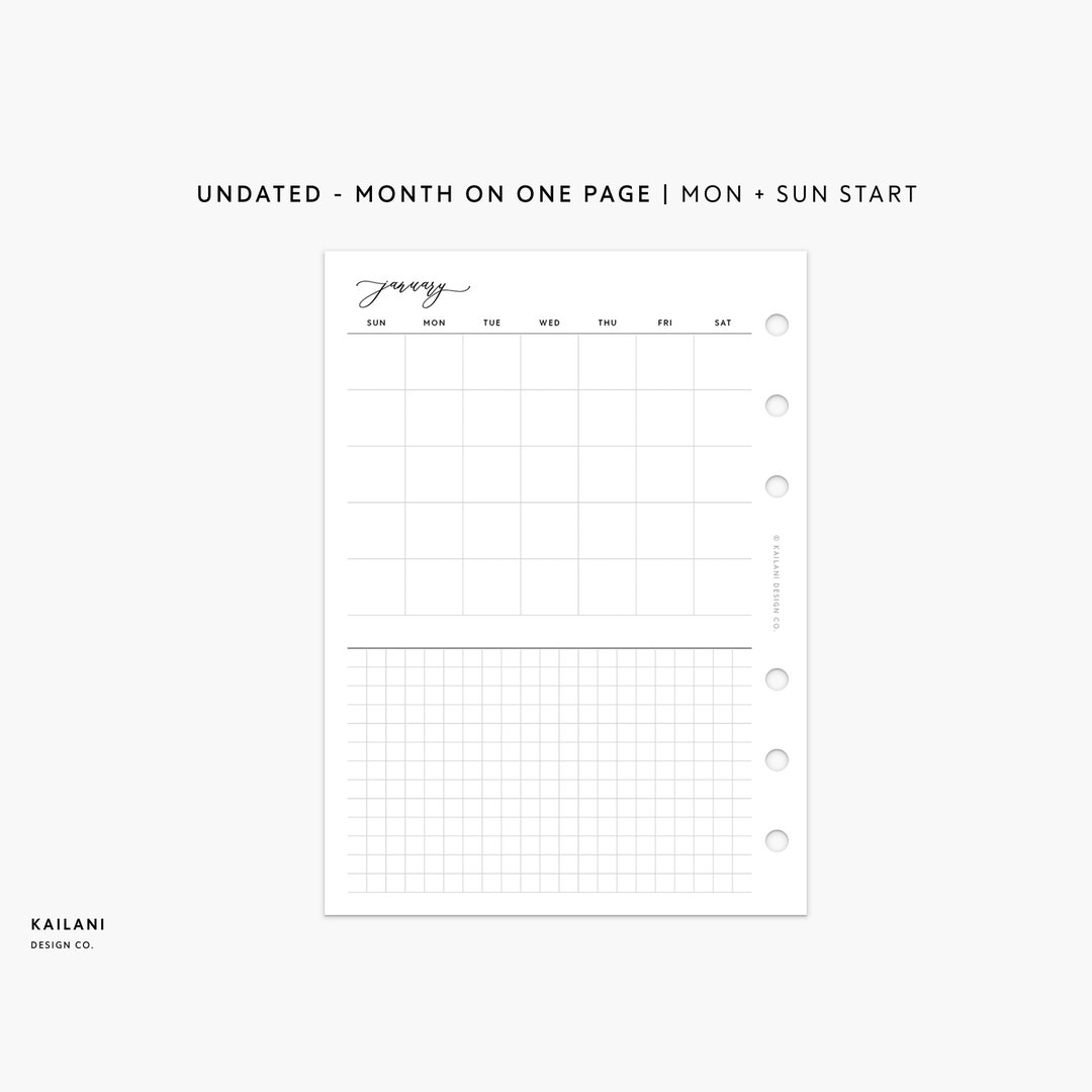 A6 Undated Monthly Planner Insert, Minimalist Printable (PDF) - Etsy