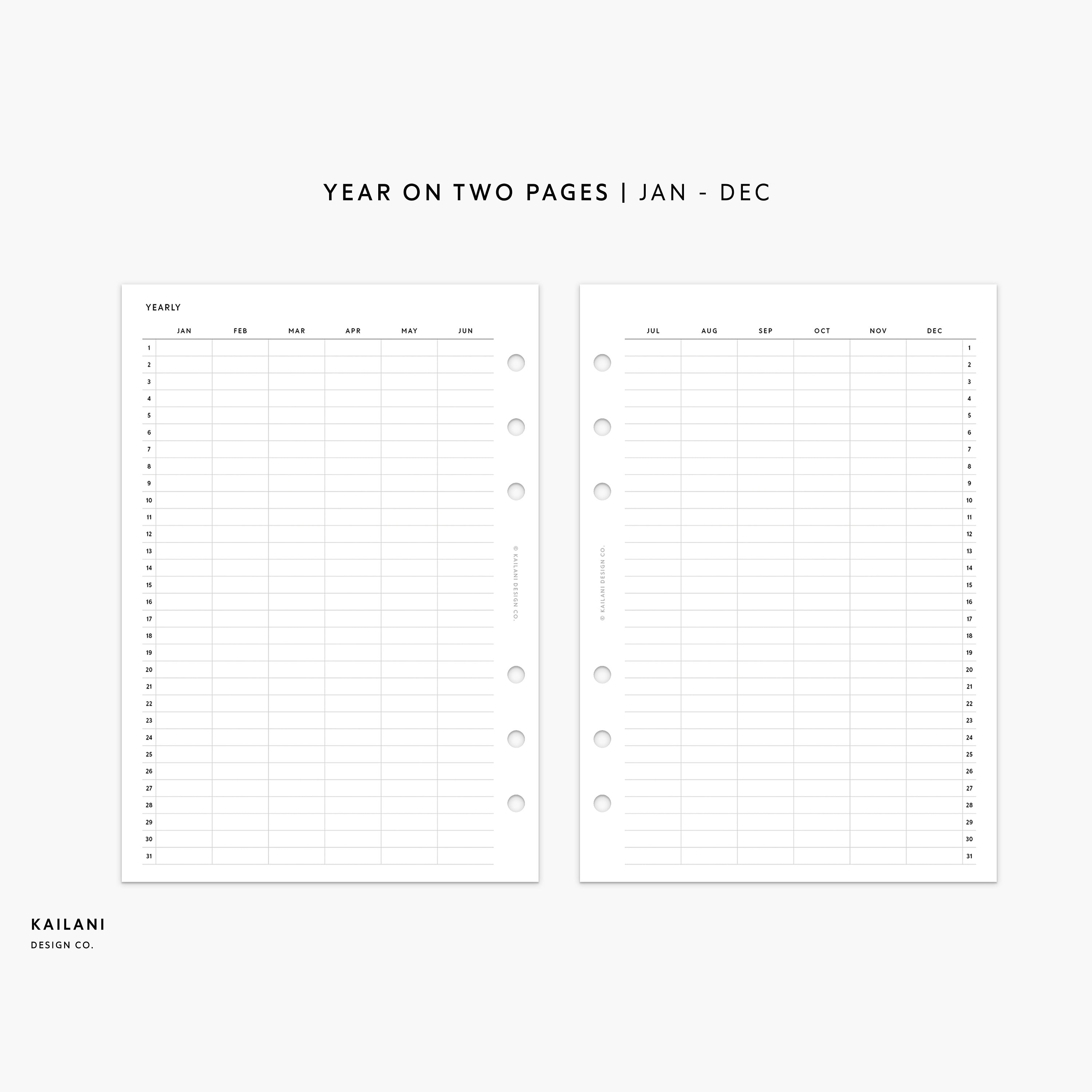 Undated Year at A Glance Printable Insert, Personal Wide Rings (PDF) - Etsy