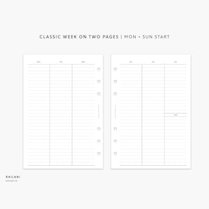 Personal Wide Undated Weekly Planner Inserts, Week on Two Pages, WO2P, Weekly Agenda, Undated Weekly, Personal Wide LINED