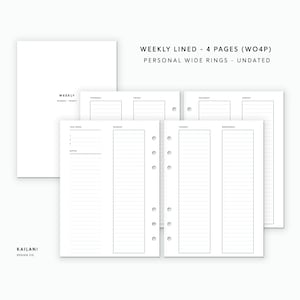Personal Wide Weekly Planner Inserts, Erin Condren Inserts, Weekly Agenda, Weekly Planner Printable, Personal Wide Inserts, Undated Weekly