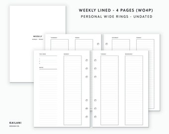 Personal Wide Weekly Planner Inserts, Lined Columns (PDF Pattern)