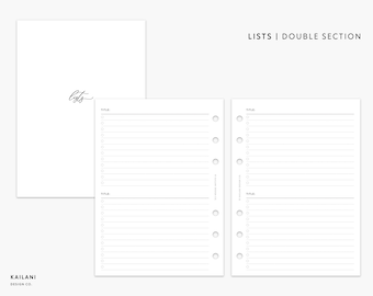 A5 Wide LIST Inserts, Minimal Design, Tasks, Checklist, List PRINTABLE