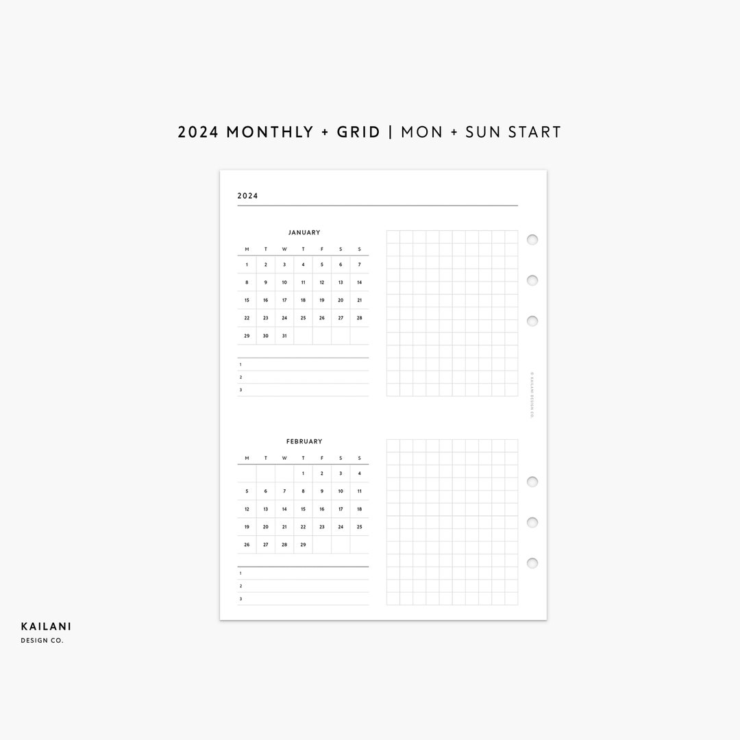 2024 A5 Monthly Planner Printable Insert, Two Months on One Page ...