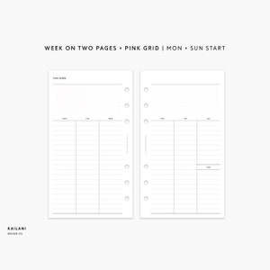 Personal Undated Weekly Inserts Printable, Week on Two Pages, WO2P, Printable Weekly Planner, Instant Download, Undated Weekly
