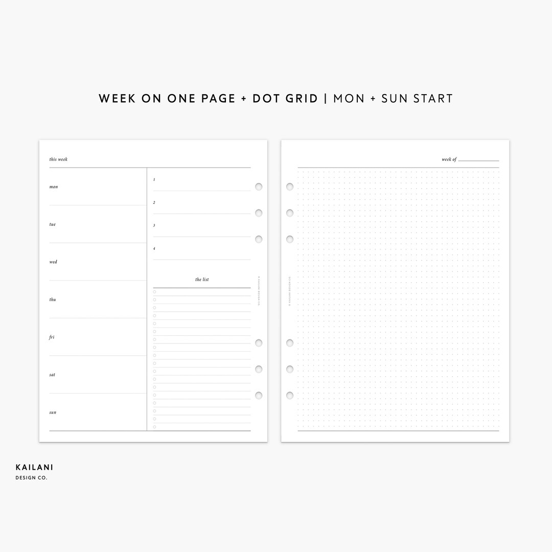 A5 Undated Weekly Planner Printable Planner Inserts, Week on Two Pages ...