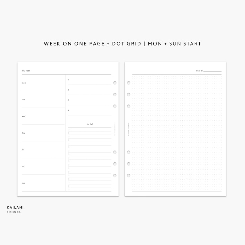 A5 Undated Weekly Planner Printable Planner Inserts, Week on Two Pages ...
