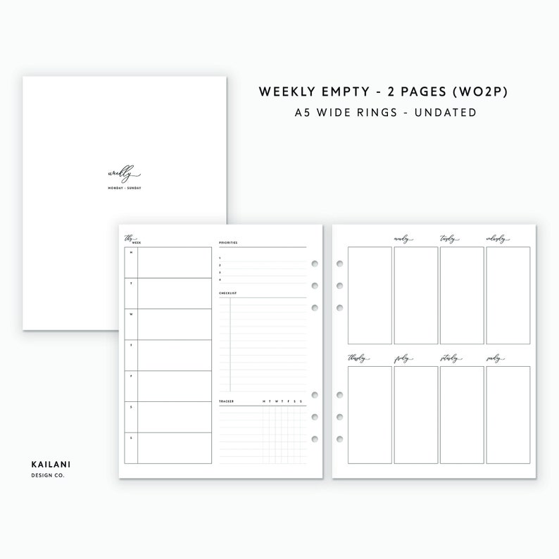 A5 Wide Weekly Planner Inserts Erin Condren Inserts Week on Etsy