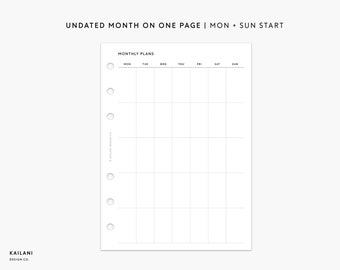 UNDATED A5 Monthly Planner Printable Insert, Month On One Page Printable, Printable Monthly Planner Inserts, A5 Planner Printable Monthly