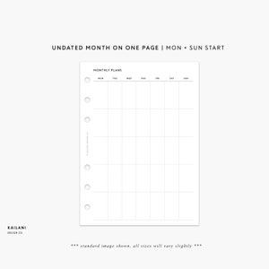 A6 UNDATED Monthly Planner, A6 Insert Printable, Month on One Page, Printable Minimalist, A6 Monthly