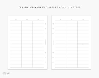 A5 Undated Weekly Planner Inserts, Grid Printable (PDF)