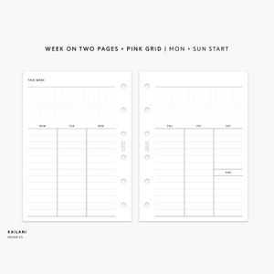 Pocket Rings Inserts, Week on Two Pages, WO2P, Undated Weekly, Weekly Agenda, Printable Weekly Planner, Minimalist, Pocket Inserts Printable