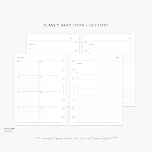 UNDATED Personal DAILY Planner Inserts, Personal Week on One Page, Personal Filofax, Daily Agenda, Personal Rings printable, Lists