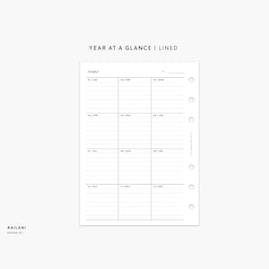 A6 Rings Insert, Important Dates, Year At A Glance, Calendar, A6 Planner, Printable Inserts,