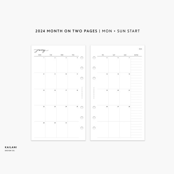 2024 Personal Monthly Planner Inserts, Personal Month on Two Pages, Personal Filofax, Louis Vuitton 'MM' Agendas, Personal Rings printable