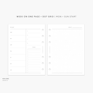 Undatierter Wochenplaner A6 Einlagen, Woche auf einer Seite, Woche auf zwei Seiten, WO2P, A6 Vertikal Weekly, Agenda Weekly Planner, Weekly Template