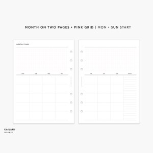 B6 UNDATED Monthly Insert Printable, UNDATED Month on Two Pages, B6 Rings planner, B6 GRID