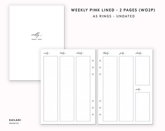 A5 Weekly Planner Inserts, Pink Lined, Monday Start (PDF Pattern)