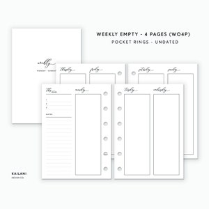 Pocket Rings Inserts, Weekly Planner Inserts, Weekly Agenda, Printable Weekly Planner, Undated Weekly, Minimalist, Pocket Inserts Printable