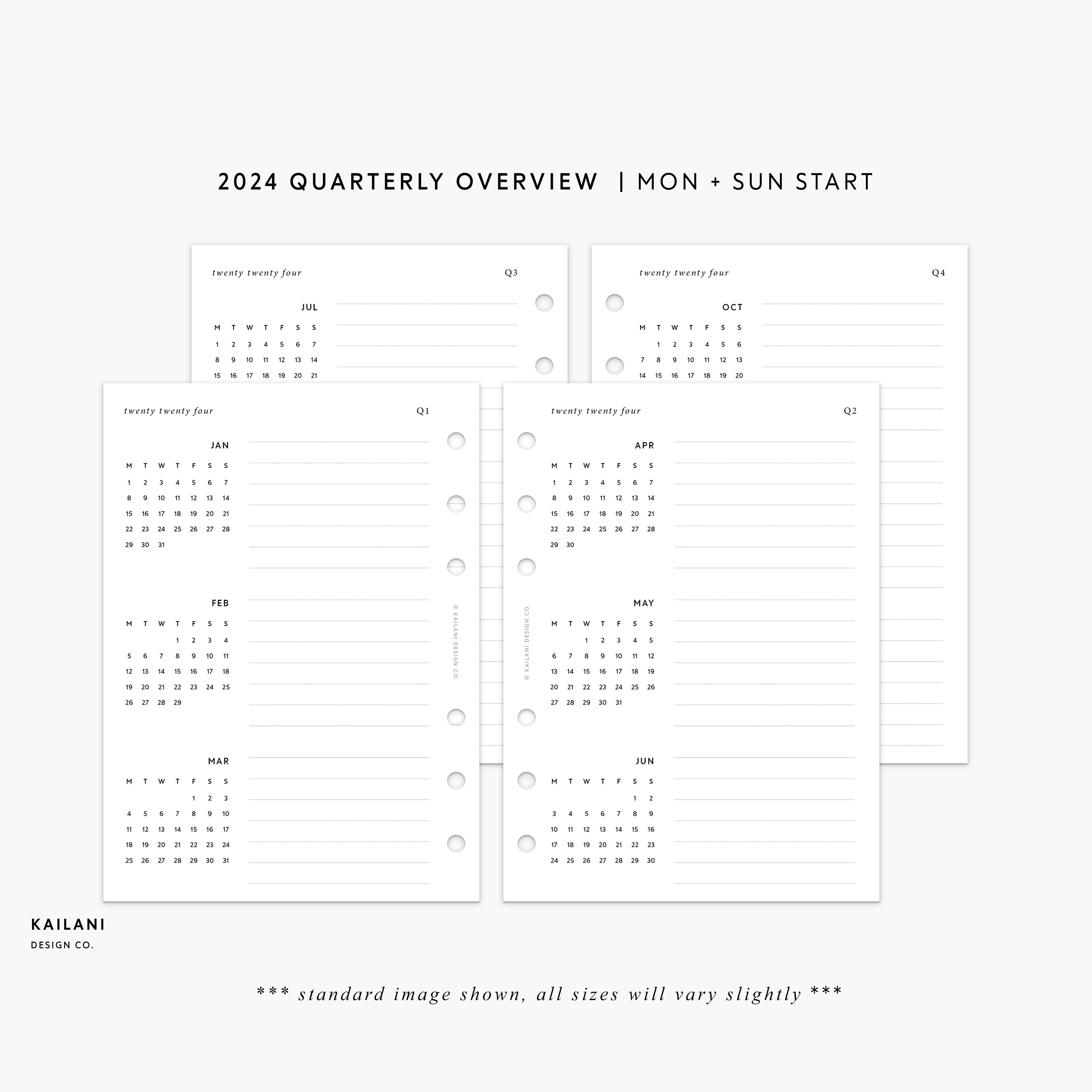 Pocket Insert 2024 Calendar, 2024 Year at A Glance, Quarterly, Printable  Calendar, Printable Insert, Filofax Insert 
