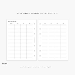 A6 Monthly Planner, UNDATED A6, A6 Insert Printable, Month on Two Pages, Printable Minimalist, Month on 2 Pages, A6 LINED