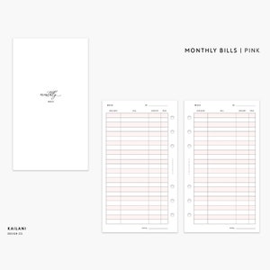 Personal Monthly Bills Tracker, Personal Monthly Expenses, Bills Totals, Bills Inserts, Printable Bills