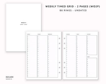 B6 Rings Weekly Planner Inserts, Erin Condren Inserts, Week on Two Pages, Printable Weekly Planner, Undated Weekly, B6 Inserts