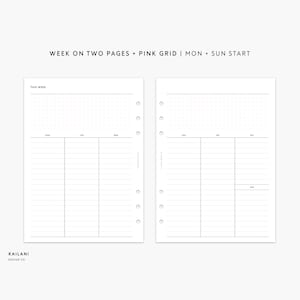 Planner settimanale A5 senza data Inserti pianificabili stampabili, Settimana su due pagine, WO2P, Settimanale senza data, Tracker abitudini A5, GRID