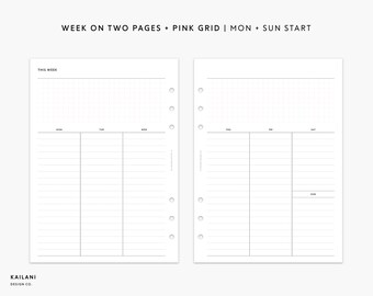 A5, Weekly Planner Printable Week on Two Pages Wo2p Undated Template ...