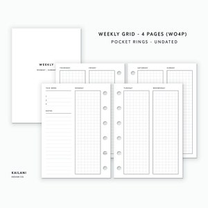 Pocket Rings Inserts, Weekly Planner Inserts, Weekly Agenda, Printable Weekly Planner, Undated Weekly, Minimalist, Pocket Inserts Printable