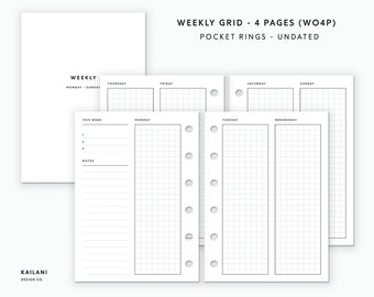Pocket Rings Weekly Planner Inserts, Undated (PDF Pattern)
