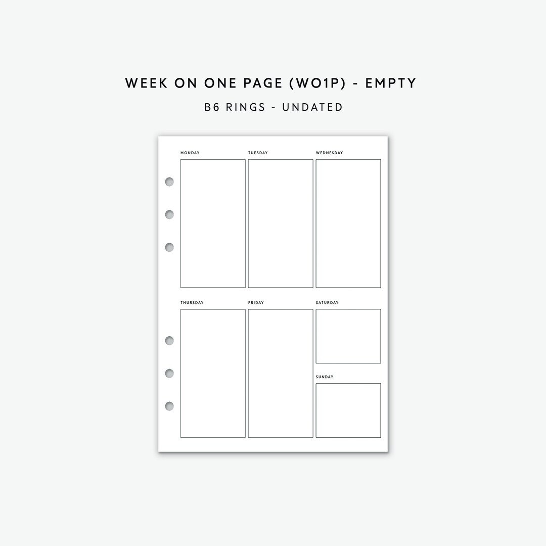 B6 Rings Weekly Planner Inserts, Week on One Page (PDF) - Etsy
