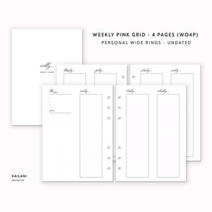 Personal Wide Weekly Planner Inserts, Erin Condren Inserts, Weekly Agenda, Weekly Planner Printable,Week on 4 Pages, Undated Weekly