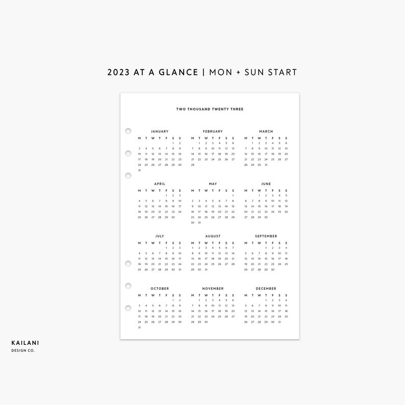 A5 2023 Year At A Glance 2023 Calendar Printable Year On 1 Etsy Finland