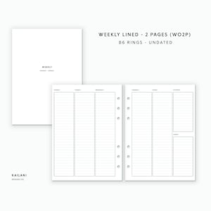 B6 Ringe Wochenplaner Einsätze, Erin Condren Einsätze, Woche auf zwei Seiten, druckbarer Wochenplaner, undatiert wöchentlich, B6 Einsätze