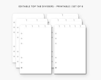Personal Editable Dividers, Printable Divider Tabs, Top Tab Dividers - Set of 6 - PDF - PNG