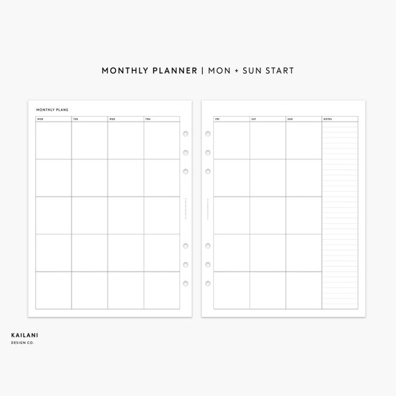 Monthly Planner Printable A5 Wide Month on Two Pages MO2P | Etsy
