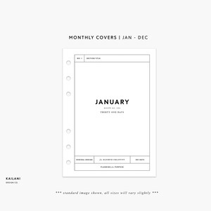 B6 12 Monthly Planner Dashboard Set, Printable Dividers, B6 Monthly Dashboard, January - December Covers