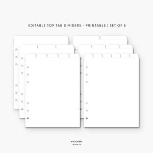 Personal Wide Top Tab Dividers, Editable Printable (PDF, PNG)