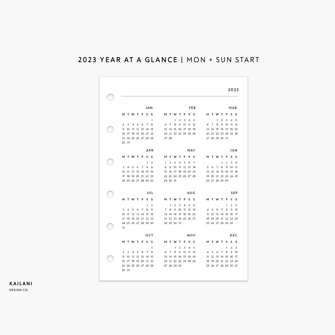Pocket Insert 2023 Calendar 2023 Year at A Glance Year on 1 Etsy