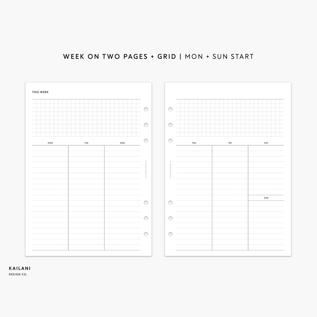 A5 Undated Weekly Planner Printable Planner Inserts, Week on Two Pages ...